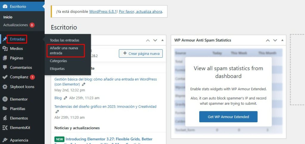 añadir entrada de blog en wordpress