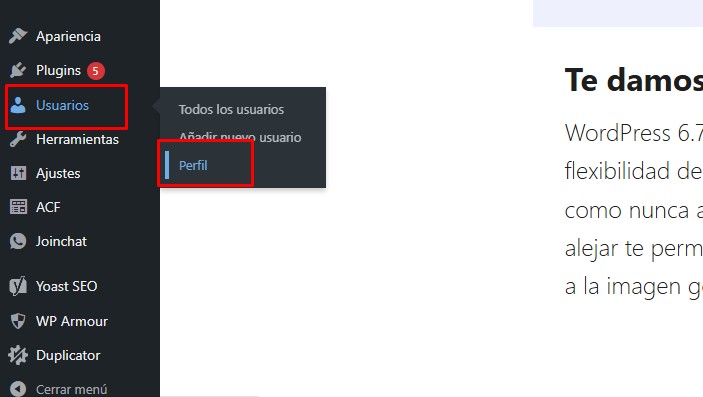 cambiar contraseña de wordpress desde el escritorio de wprdpress