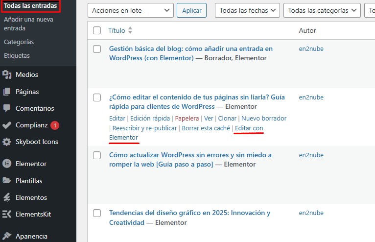editar con elementor entrada
