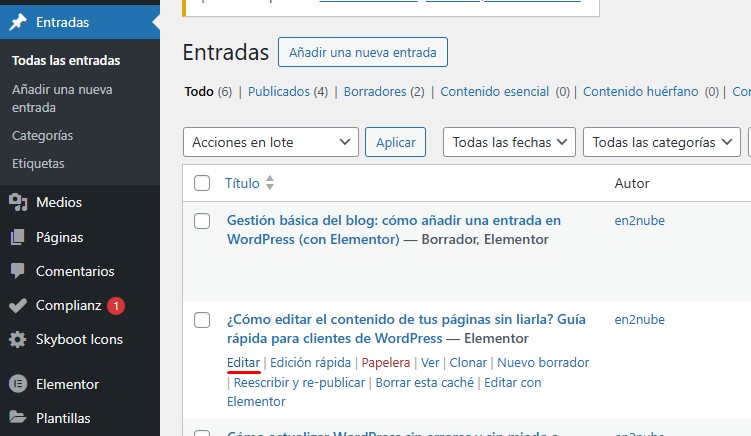 editar entrada wordpress